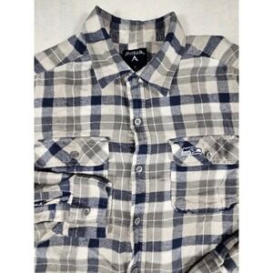 Antigua Seattle Seahawks Flannel Shirt Mens Medium Navy Grey Plaid Button Down
